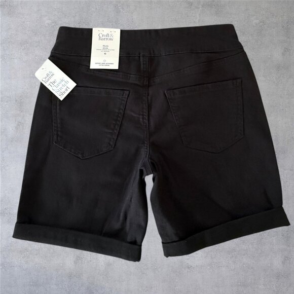 Classic Comfort Stretch High Rise Burmuda Length Pull On Womens Black Shorts - Picture 3 of 9